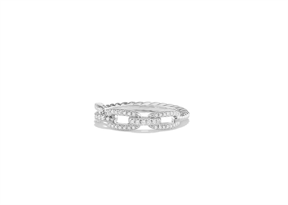 Rhodium Plated CZ Studded Ladies Twisted Ring